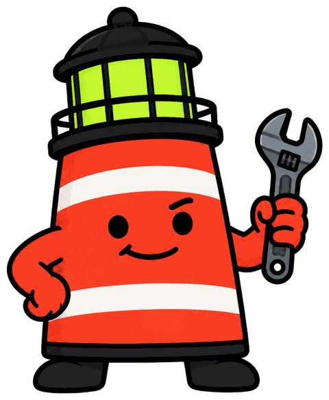 Flick, Beacon Plumbing’s lighthouse mascot, wrench ready
